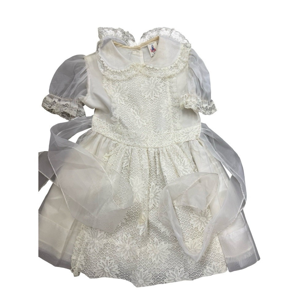 Vintage Girls Party Dress Size 7  Miss Quality Semi Sheer White Lined